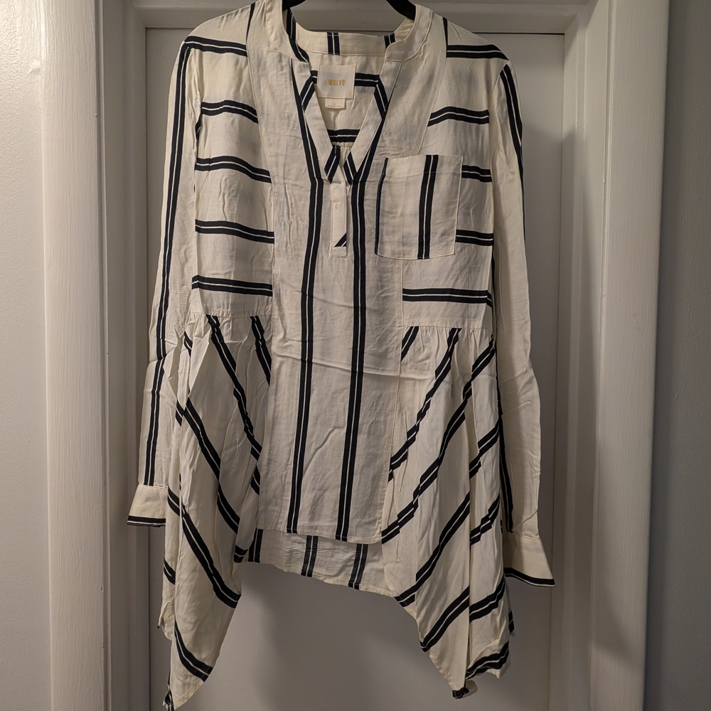 Maeve Ivory and Black Striped Blouse